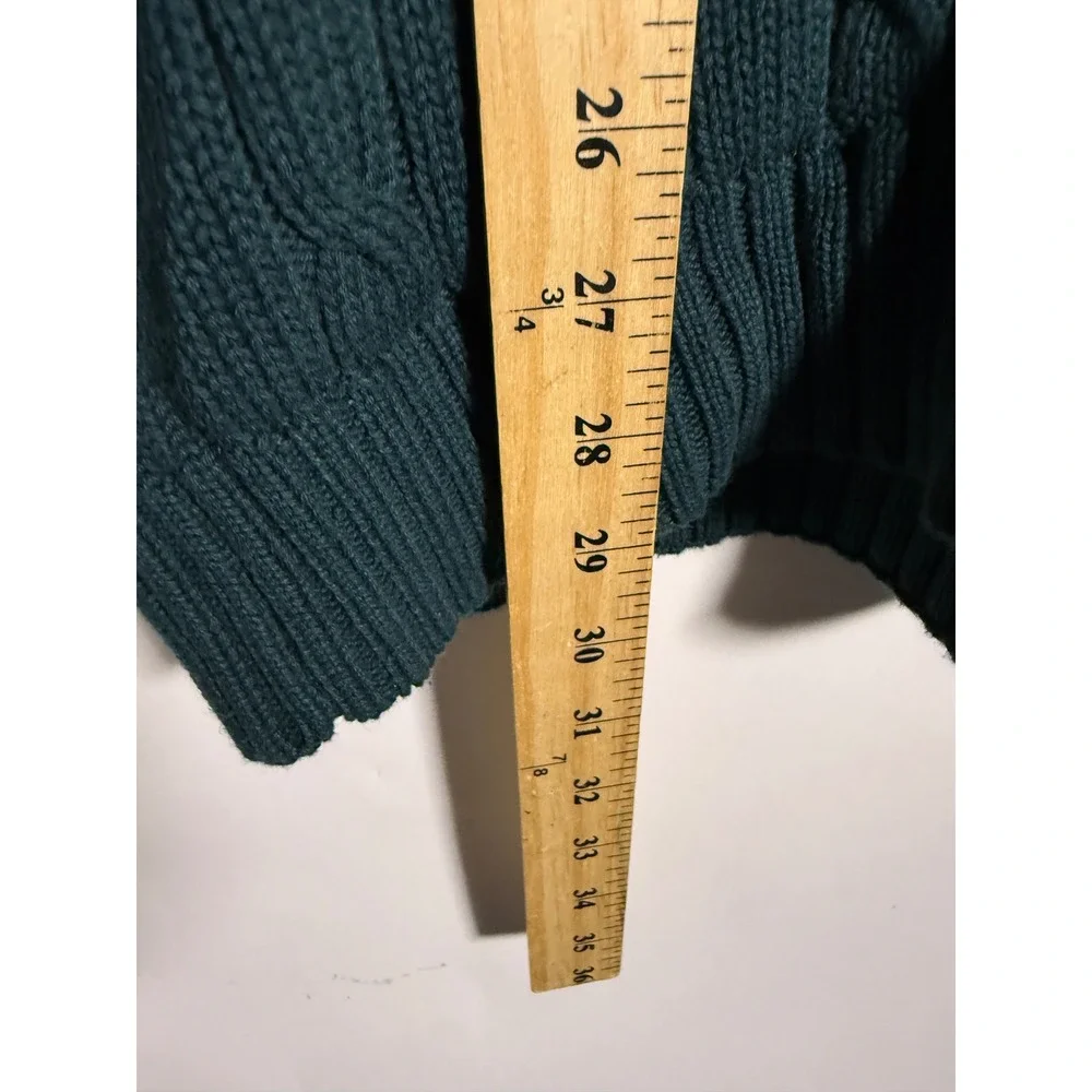 Izod Mens Cable Knit Crewneck Sweater Teal Green 100% Cotton L Vintage Style